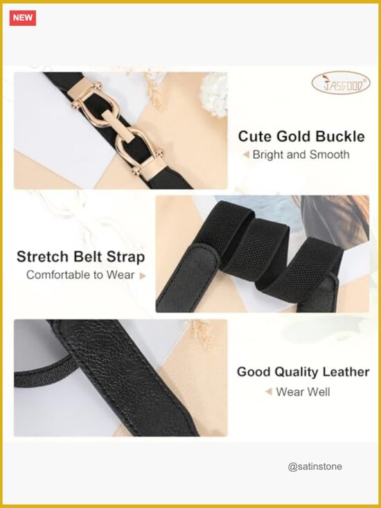 Stretchy Waist Belt Retro Elastic Skinny Belt with Gold Buckle main image 4